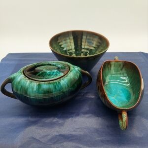 Bowl Sugar Open Sugar Blue Mountain Pottery Green Blue Redware Clay